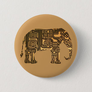 Copper Elephant Circuit Board 6 Cm Round Badge