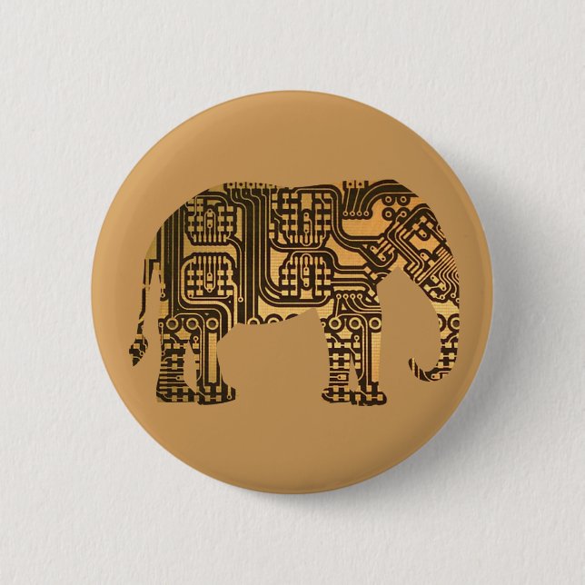 Copper Elephant Circuit Board 6 Cm Round Badge (Front)