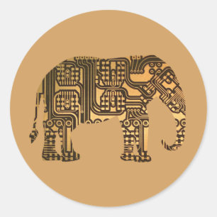 Copper Elephant Circuit Board Classic Round Sticker