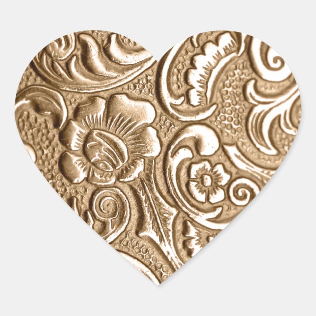Copper embossed floral pattern. heart sticker (Front)