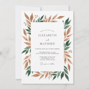 Copper Emerald Leafy Wedding Invitation