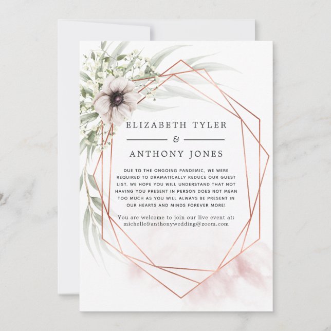 Copper Eucalyptus Geometric Reduced Guest List Announcement (Front)