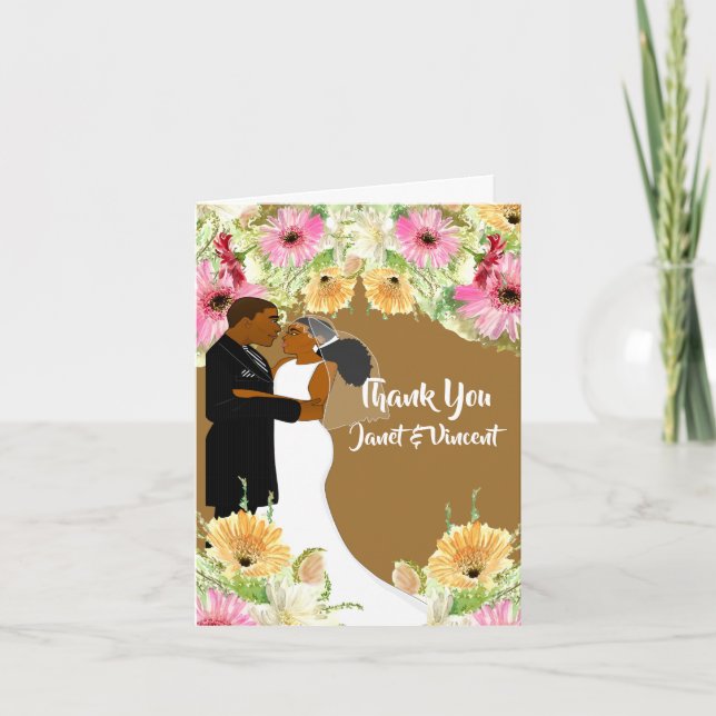 Copper Floral  African American Wedding Thank You  (Front)