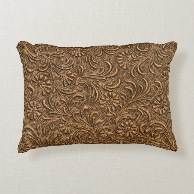 Copper Floral: Embossed Panel Art. Decorative Cushion (Front)