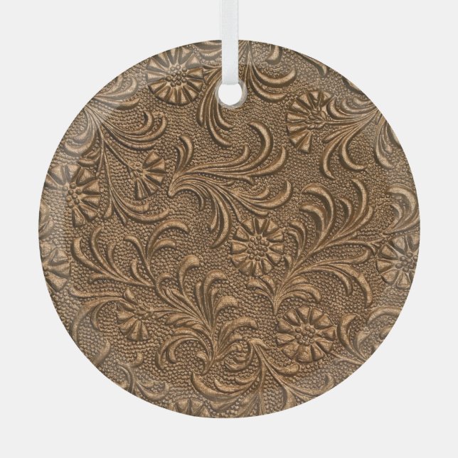 Copper Floral: Embossed Panel Art. Glass Tree Decoration (Front)