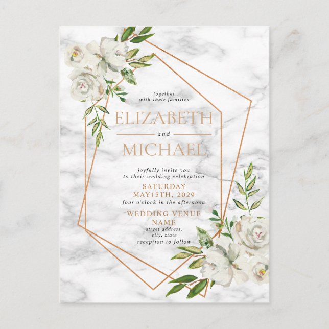 Copper Floral Geometric Marble Postcard Photo (Front)