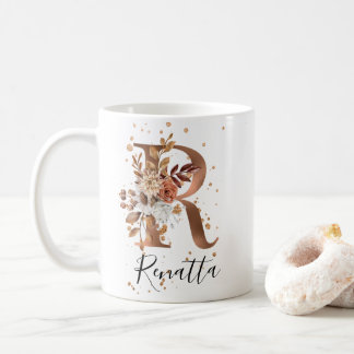 Copper Floral Letter R Monogram Coffee Mug