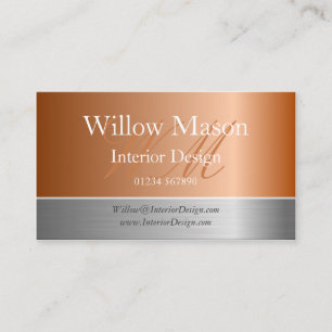 Copper Foil & Brushed Steel Monogram Business Card