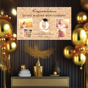 Copper Foil Monogram 4 Photo Chic Graduation Party Banner
