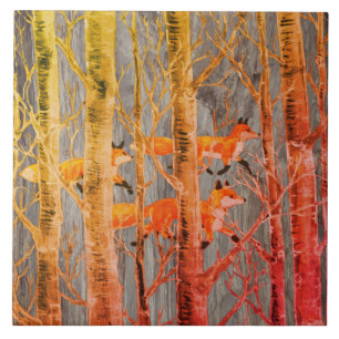 Copper Fox Woods on Grey Stone Autumn Batik Look Tile