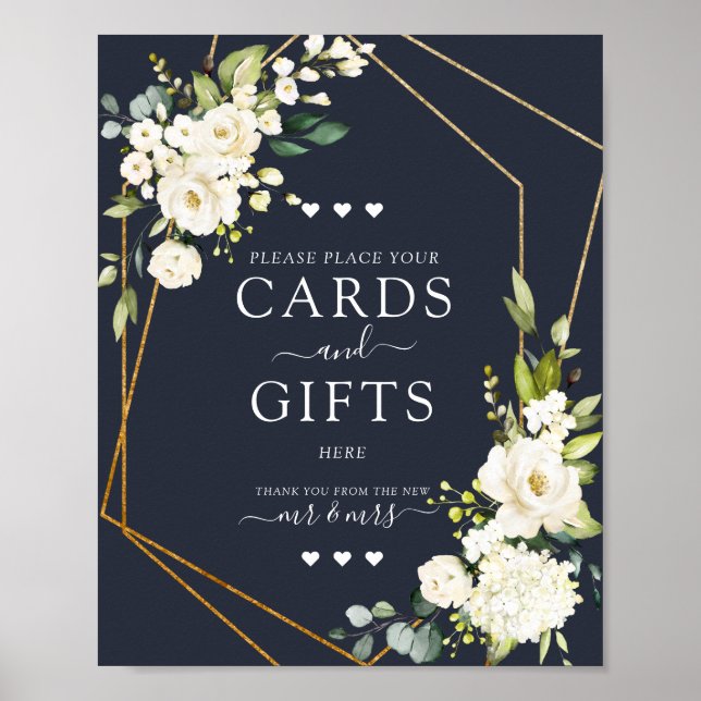 Copper Geometric Blue White Floral Cards & Gifts Poster (Front)
