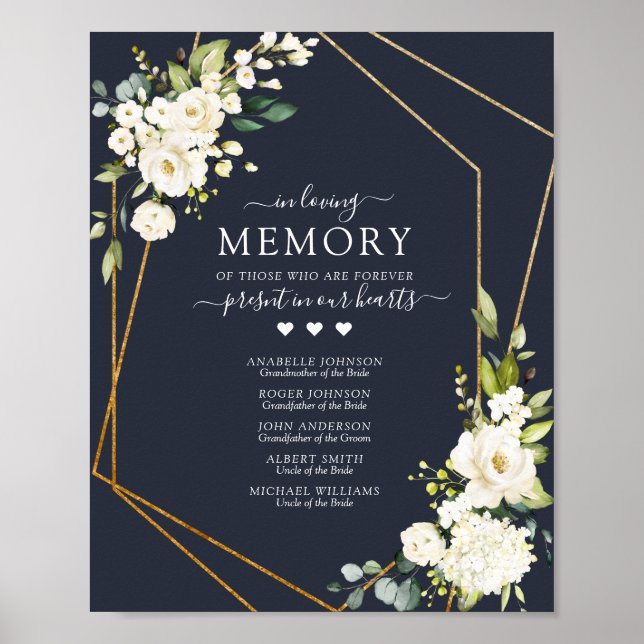 Copper Geometric Blue White Floral In Memory Sign (Front)