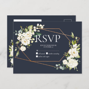 Copper Geometric Blue White Floral No Menu RSVP