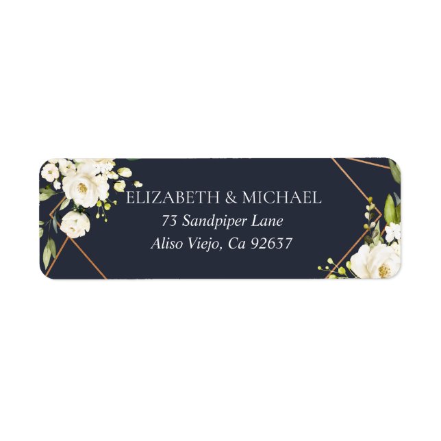 Copper Geometric Blue White Floral Return Address (Front)