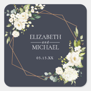 Copper Geometric Blue White Floral Wedding Sticker