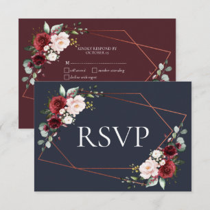 Copper Geometric Burgundy Blue RSVP Card