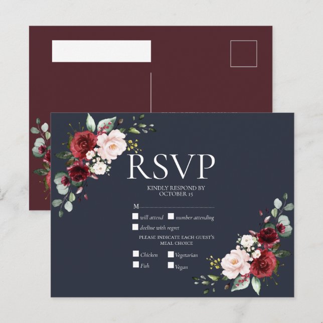 Copper Geometric Burgundy Blue RSVP Invitation Postcard (Front/Back)