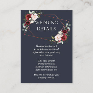 Copper Geometric Burgundy Blue Wedding Details Enclosure Card