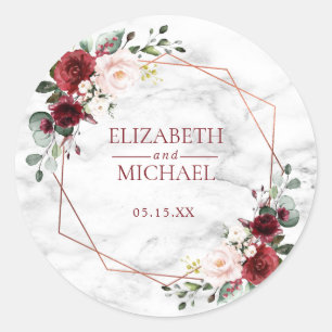 Copper Geometric Burgundy Marble Elegant Wedding Classic Round Sticker