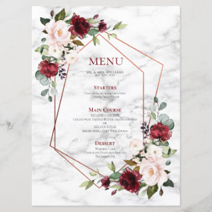 Copper Geometric Burgundy Marble Elegant Wedding Menu