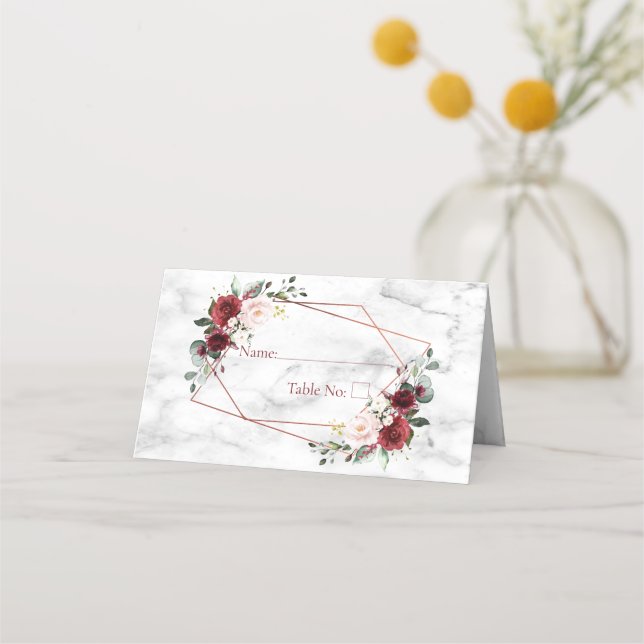 Copper Geometric Burgundy Marble Place Card (Front)