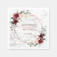 Copper Geometric Burgundy Marble Wedding Napkin