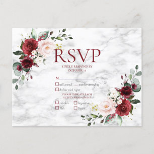 Copper Geometric Burgundy Marble Wedding RSVP Invitation Postcard