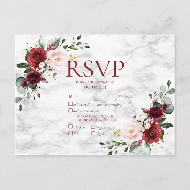 Copper Geometric Burgundy Marble Wedding RSVP Invitation Postcard (Front)