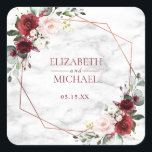 Copper Geometric Burgundy Marble Wedding Sticker<br><div class="desc">Modern and trendy, this wedding sticker design features a faux copper geometric embellished with watercolor eucalyptus greenery and burgundy and pink floral arrangements, over a faux white marble texture. The couple's names and wedding date are in a matching burgundy colour. Part of a matching set. Copyright Elegant Invites. All rights...</div>