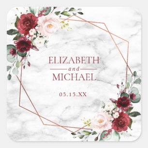 Copper Geometric Burgundy Marble Wedding Sticker