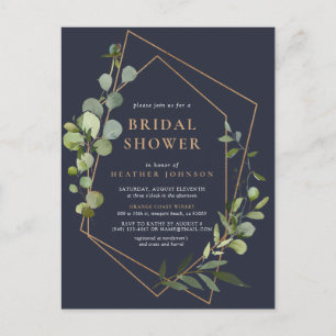 Copper Geometric Eucalyptus Blue Bridal Shower Announcement Postcard