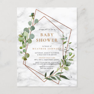 Copper Geometric Eucalyptus Marble Baby Shower Announcement Postcard