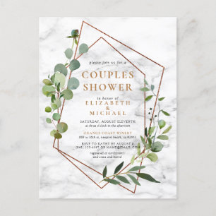 Copper Geometric Eucalyptus Marble Couples Shower Announcement Postcard