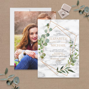 Copper Geometric Eucalyptus Marble Elegant Photo Invitation