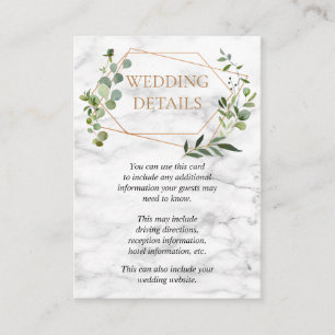 Copper Geometric Eucalyptus Marble Wedding Details Enclosure Card