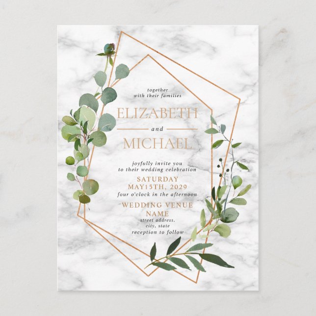 Copper Geometric Greenery Marble Postcard Wedding (Front)