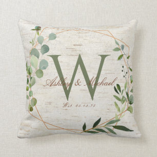Copper Geometric Greenery Monogram Keepsake Cushion