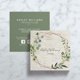 Copper Geometric Greenery Wreath Typography Square Business Card