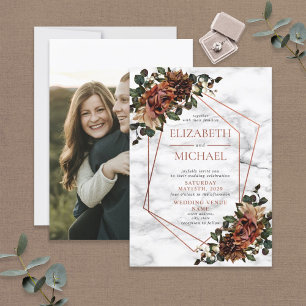Copper Geometric Marble Dried Floral Wedding Invitation