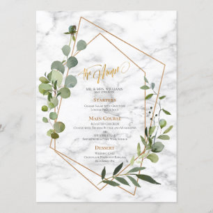 Copper Geometric Marble Eucalyptus Elegant Wedding Menu