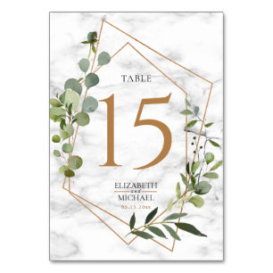 Copper Geometric Marble Eucalyptus Elegant Wedding Table Number