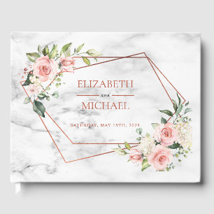 Copper Geometric Marble Pink Floral Guest Book