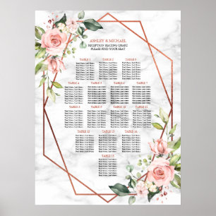 Copper Geometric Marble Pink Floral Seating Poster