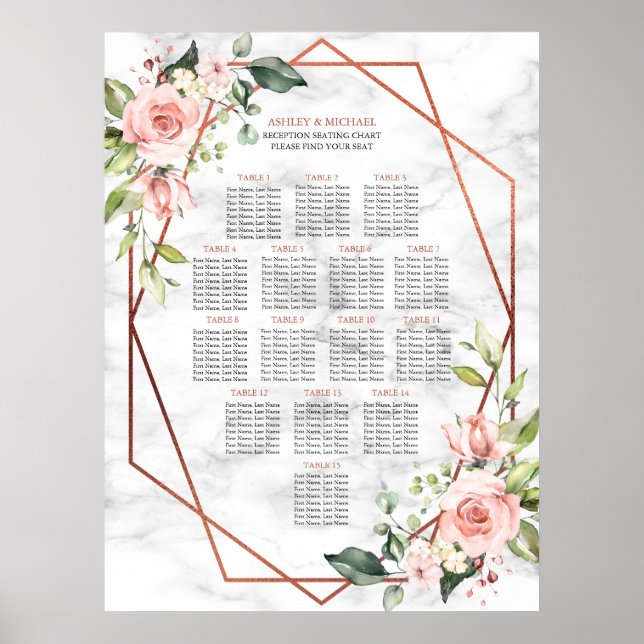 Copper Geometric Marble Pink Floral Seating Poster (Front)