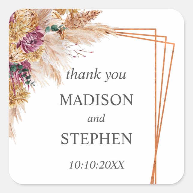 Copper Geometric Pampas Grass Wedding Sticker (Front)