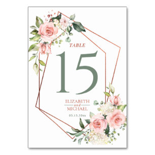 Copper Geometric Peach Pink Floral Table Number