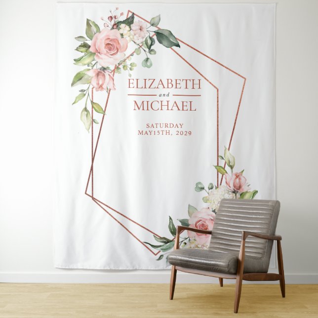 Copper Geometric Peach Pink Floral Tapestry (In Situ)