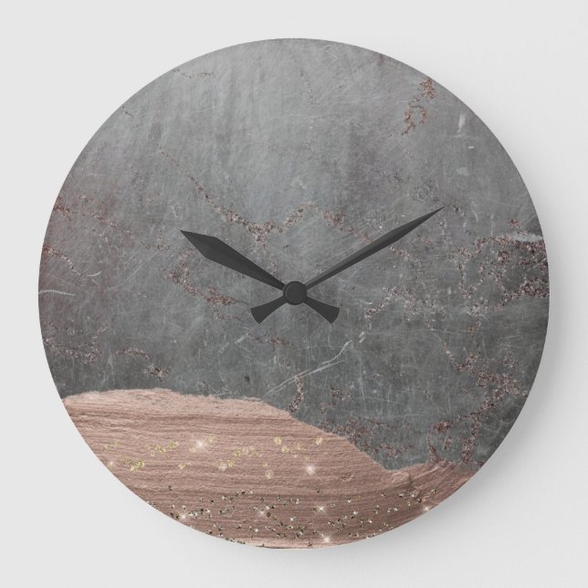 Copper Glamour Stripes on Gray Marble Large Clock (Front)
