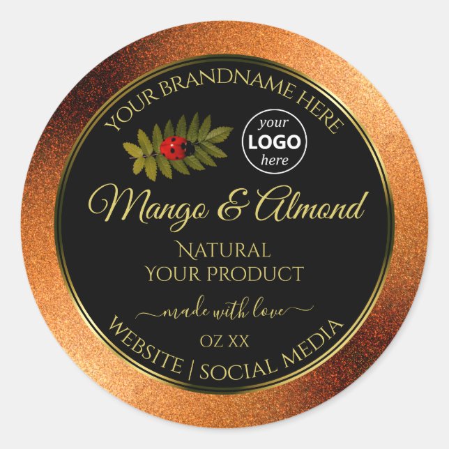 Copper Glitter Black Product Labels Ladybug Logo (Front)