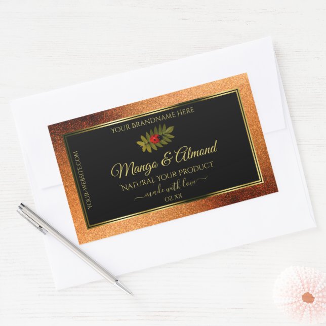Copper Glitter Black Product Labels with Ladybug (Envelope)